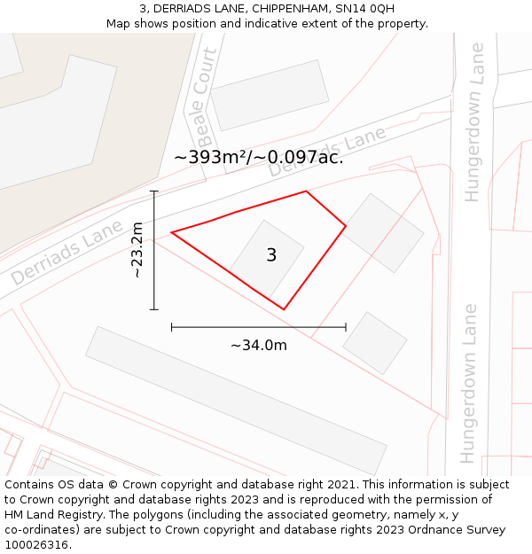 3, DERRIADS LANE, CHIPPENHAM, SN14 0QH: Plot and title map