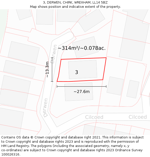 3, DERWEN, CHIRK, WREXHAM, LL14 5BZ: Plot and title map