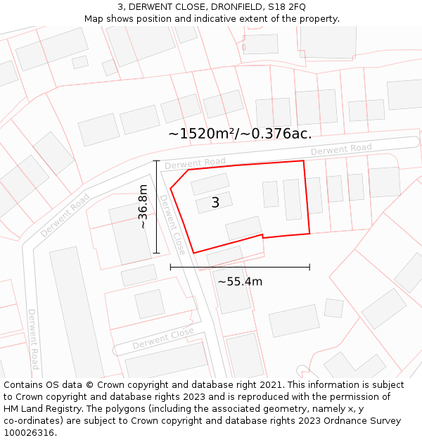 3, DERWENT CLOSE, DRONFIELD, S18 2FQ: Plot and title map