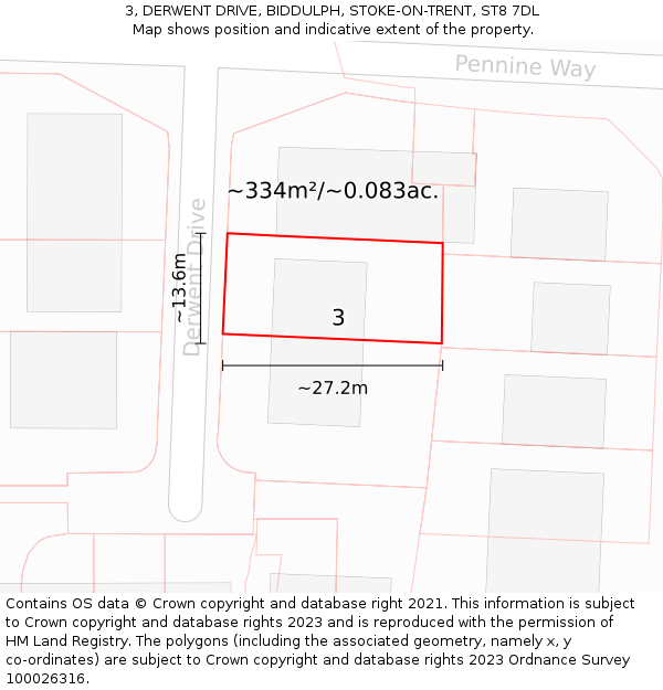 3, DERWENT DRIVE, BIDDULPH, STOKE-ON-TRENT, ST8 7DL: Plot and title map