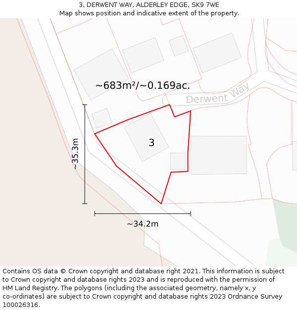 3, DERWENT WAY, ALDERLEY EDGE, SK9 7WE: Plot and title map