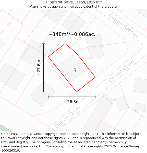 3, DETROIT DRIVE, LEEDS, LS15 8NT: Plot and title map
