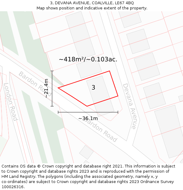 3, DEVANA AVENUE, COALVILLE, LE67 4BQ: Plot and title map