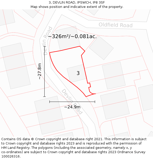 3, DEVLIN ROAD, IPSWICH, IP8 3SF: Plot and title map
