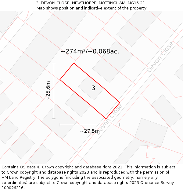 3, DEVON CLOSE, NEWTHORPE, NOTTINGHAM, NG16 2FH: Plot and title map
