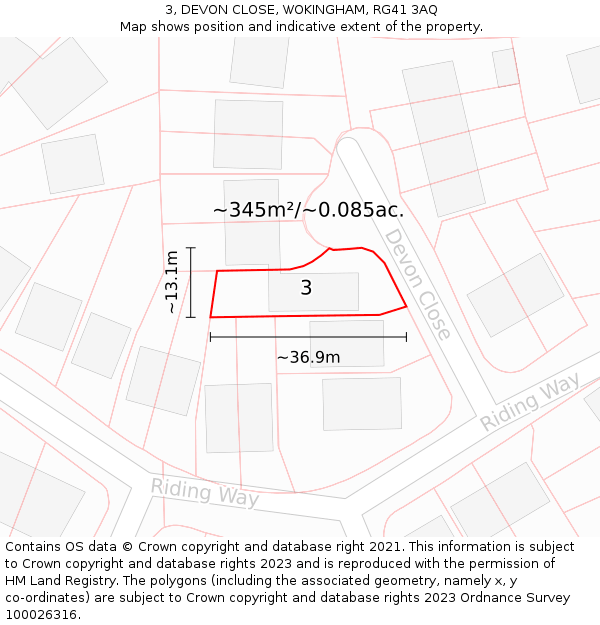 3, DEVON CLOSE, WOKINGHAM, RG41 3AQ: Plot and title map