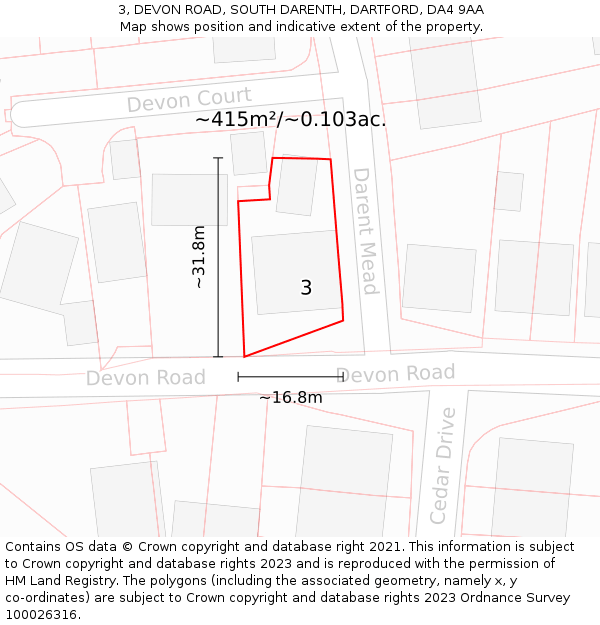 3, DEVON ROAD, SOUTH DARENTH, DARTFORD, DA4 9AA: Plot and title map