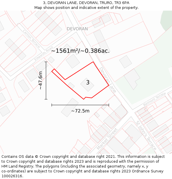 3, DEVORAN LANE, DEVORAN, TRURO, TR3 6PA: Plot and title map