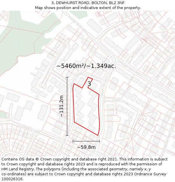 3, DEWHURST ROAD, BOLTON, BL2 3NF: Plot and title map
