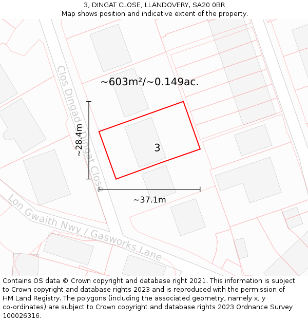 3, DINGAT CLOSE, LLANDOVERY, SA20 0BR: Plot and title map