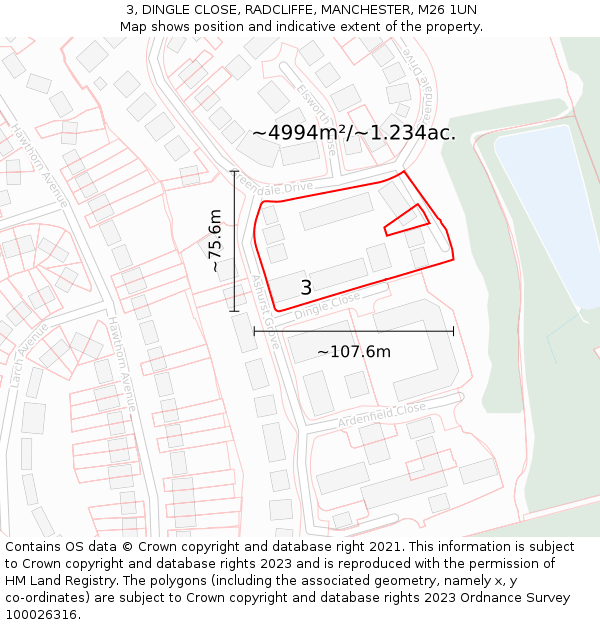 3, DINGLE CLOSE, RADCLIFFE, MANCHESTER, M26 1UN: Plot and title map