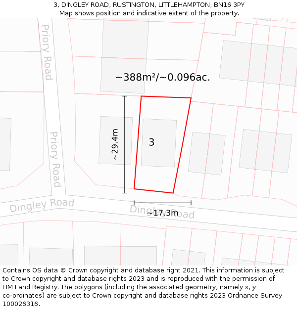 3, DINGLEY ROAD, RUSTINGTON, LITTLEHAMPTON, BN16 3PY: Plot and title map
