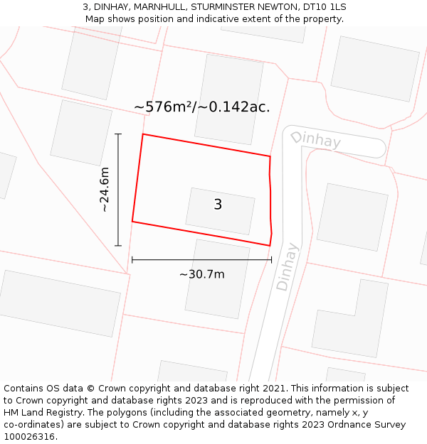 3, DINHAY, MARNHULL, STURMINSTER NEWTON, DT10 1LS: Plot and title map