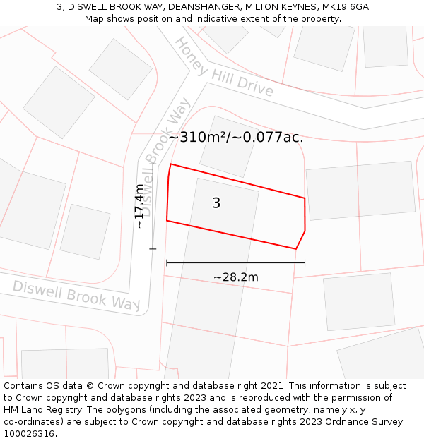 3, DISWELL BROOK WAY, DEANSHANGER, MILTON KEYNES, MK19 6GA: Plot and title map