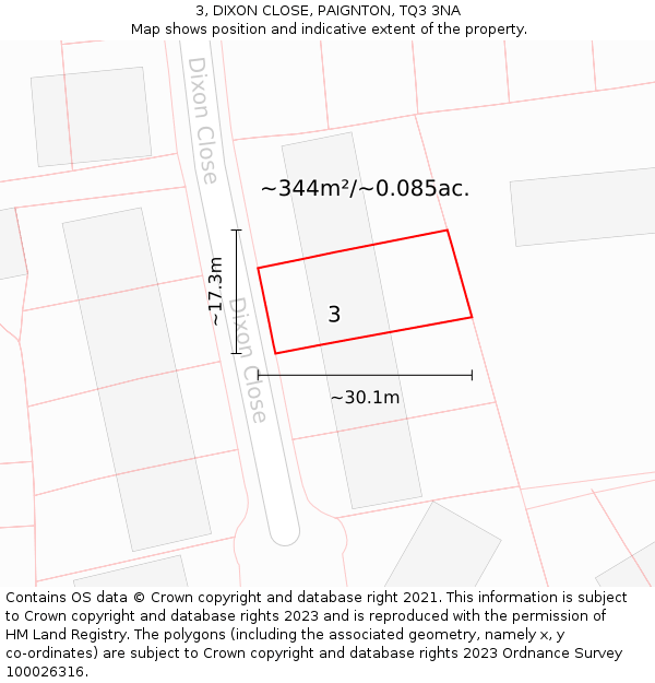 3, DIXON CLOSE, PAIGNTON, TQ3 3NA: Plot and title map