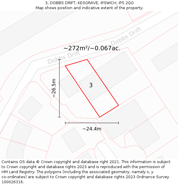 3, DOBBS DRIFT, KESGRAVE, IPSWICH, IP5 2QG: Plot and title map