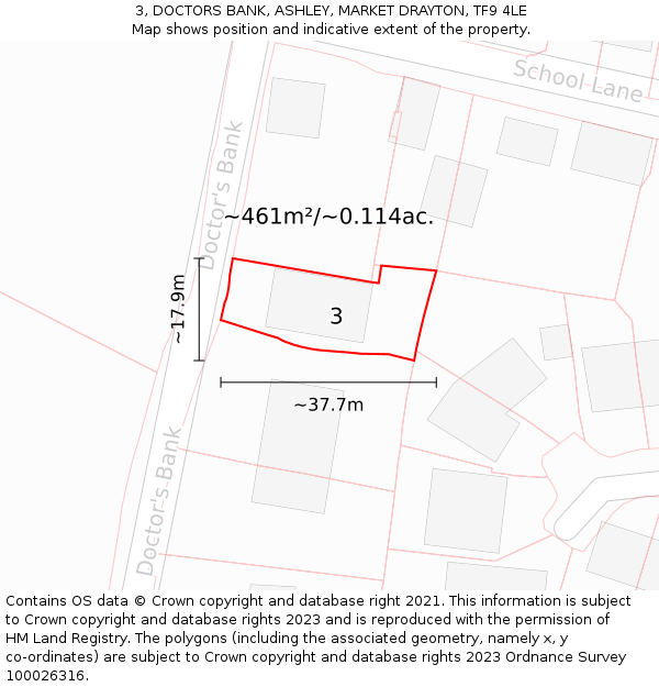 3, DOCTORS BANK, ASHLEY, MARKET DRAYTON, TF9 4LE: Plot and title map