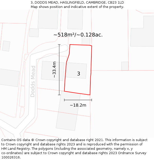 3, DODDS MEAD, HASLINGFIELD, CAMBRIDGE, CB23 1LD: Plot and title map