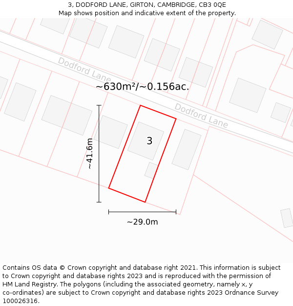 3, DODFORD LANE, GIRTON, CAMBRIDGE, CB3 0QE: Plot and title map