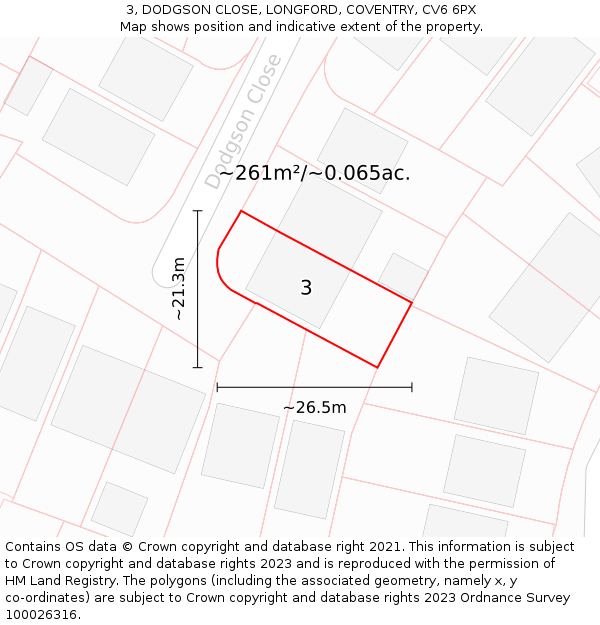 3, DODGSON CLOSE, LONGFORD, COVENTRY, CV6 6PX: Plot and title map