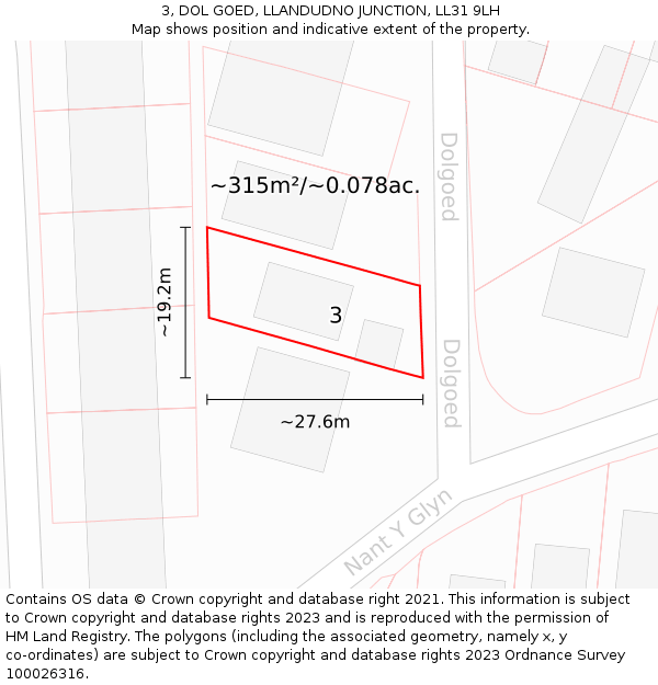 3, DOL GOED, LLANDUDNO JUNCTION, LL31 9LH: Plot and title map