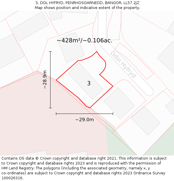 3, DOL HYFRYD, PENRHOSGARNEDD, BANGOR, LL57 2JZ: Plot and title map