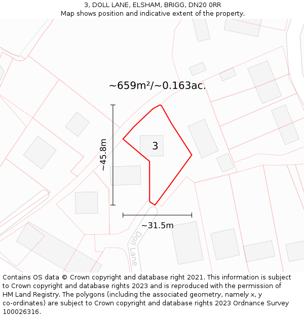 3, DOLL LANE, ELSHAM, BRIGG, DN20 0RR: Plot and title map