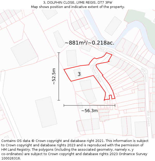 3, DOLPHIN CLOSE, LYME REGIS, DT7 3PW: Plot and title map