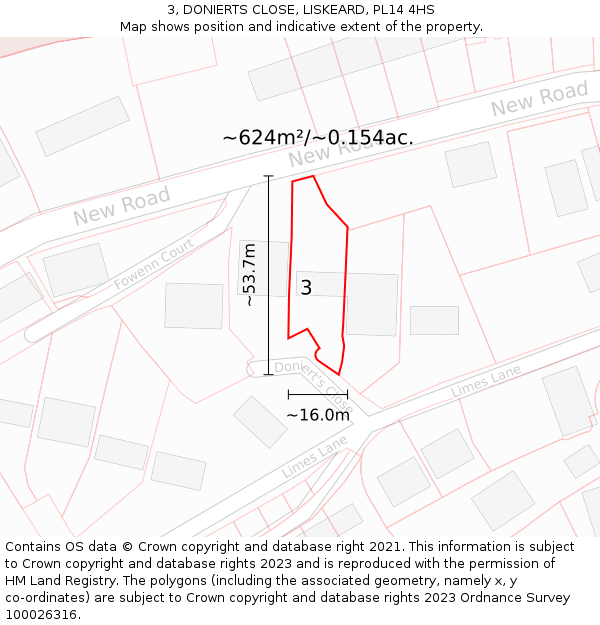 3, DONIERTS CLOSE, LISKEARD, PL14 4HS: Plot and title map