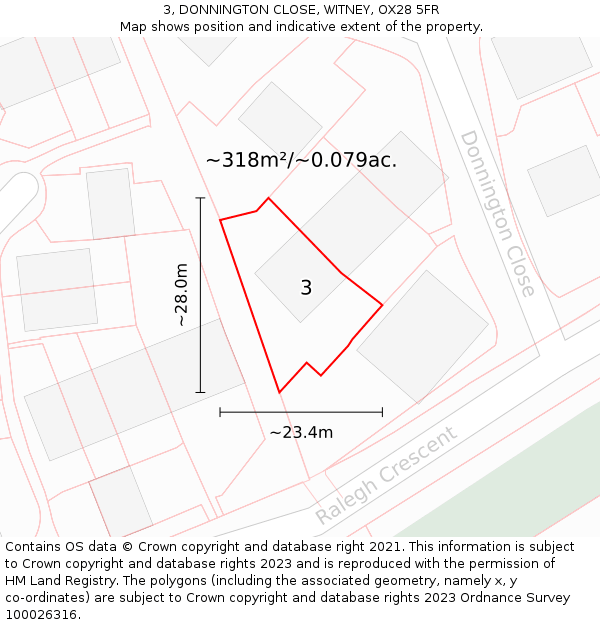 3, DONNINGTON CLOSE, WITNEY, OX28 5FR: Plot and title map