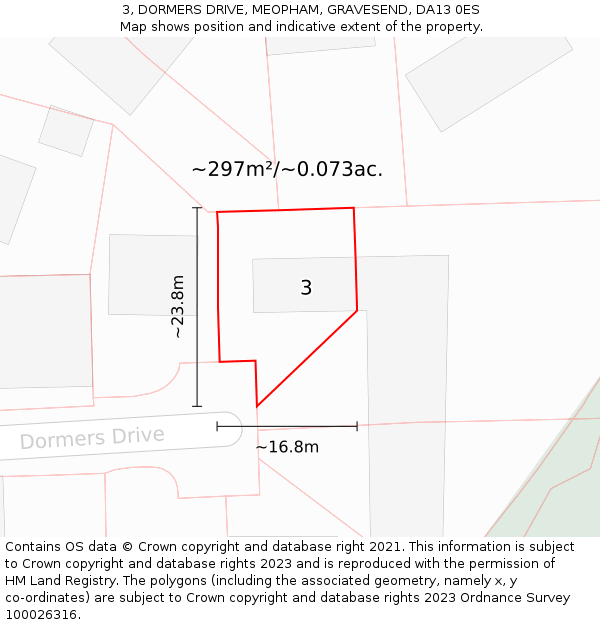 3, DORMERS DRIVE, MEOPHAM, GRAVESEND, DA13 0ES: Plot and title map