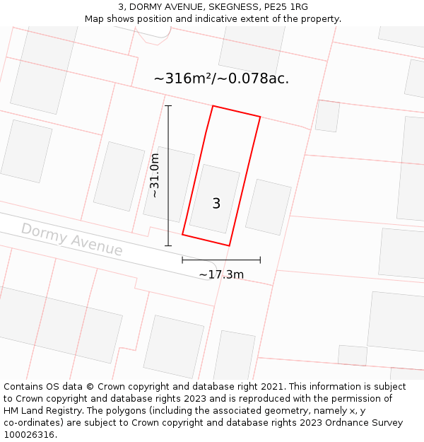 3, DORMY AVENUE, SKEGNESS, PE25 1RG: Plot and title map