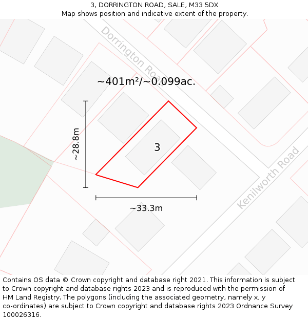 3, DORRINGTON ROAD, SALE, M33 5DX: Plot and title map