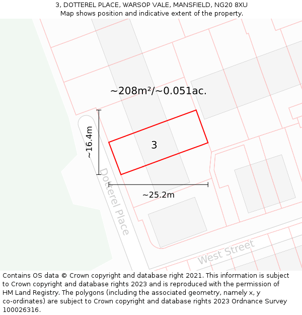3, DOTTEREL PLACE, WARSOP VALE, MANSFIELD, NG20 8XU: Plot and title map