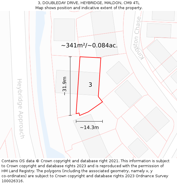 3, DOUBLEDAY DRIVE, HEYBRIDGE, MALDON, CM9 4TL: Plot and title map