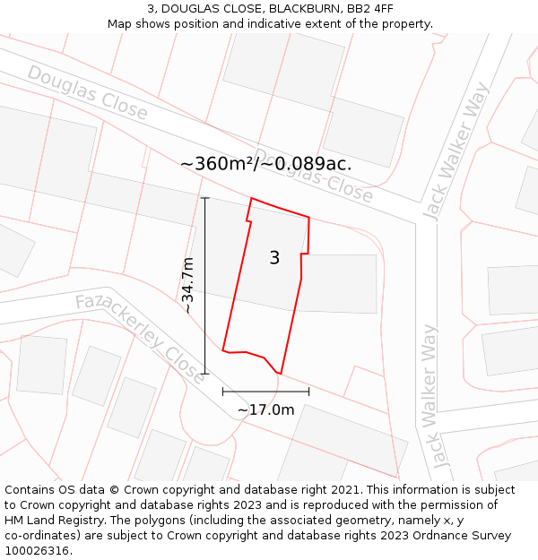 3, DOUGLAS CLOSE, BLACKBURN, BB2 4FF: Plot and title map