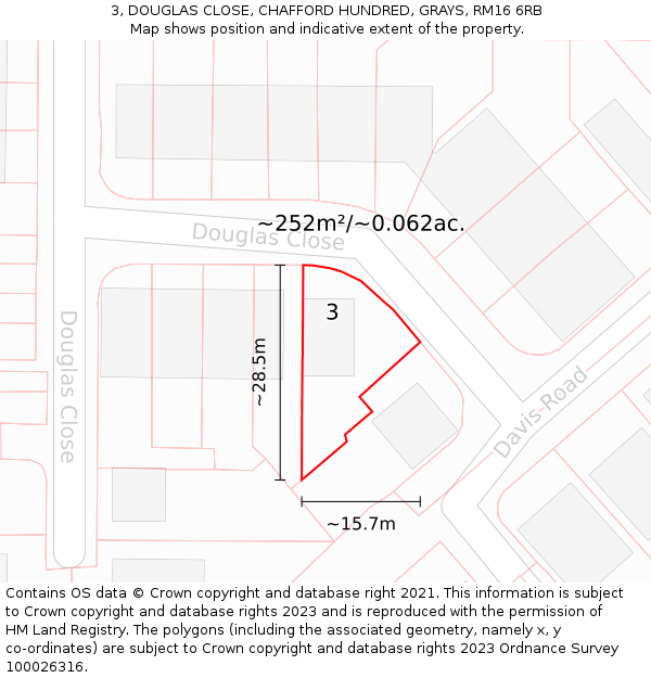 3, DOUGLAS CLOSE, CHAFFORD HUNDRED, GRAYS, RM16 6RB: Plot and title map