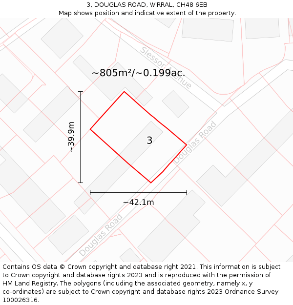 3, DOUGLAS ROAD, WIRRAL, CH48 6EB: Plot and title map