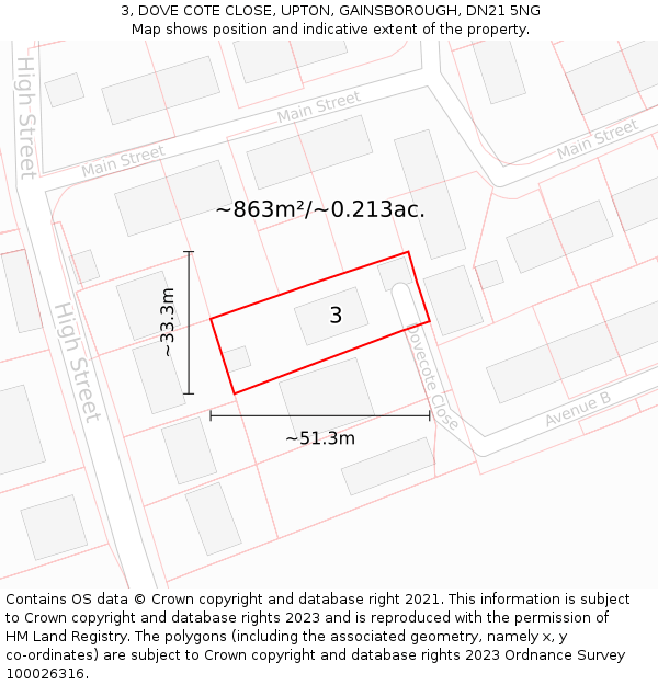 3, DOVE COTE CLOSE, UPTON, GAINSBOROUGH, DN21 5NG: Plot and title map