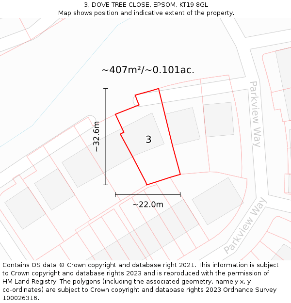 3, DOVE TREE CLOSE, EPSOM, KT19 8GL: Plot and title map
