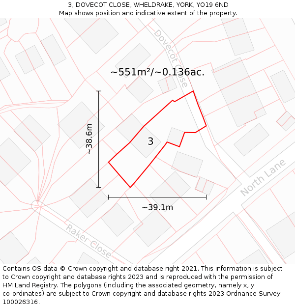 3, DOVECOT CLOSE, WHELDRAKE, YORK, YO19 6ND: Plot and title map