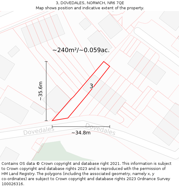 3, DOVEDALES, NORWICH, NR6 7QE: Plot and title map