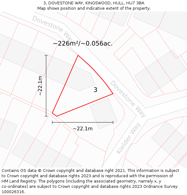 3, DOVESTONE WAY, KINGSWOOD, HULL, HU7 3BA: Plot and title map