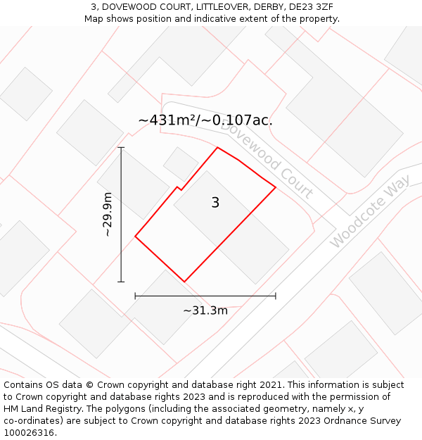 3, DOVEWOOD COURT, LITTLEOVER, DERBY, DE23 3ZF: Plot and title map