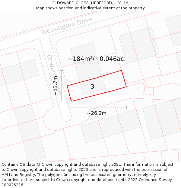 3, DOWARD CLOSE, HEREFORD, HR1 1AJ: Plot and title map