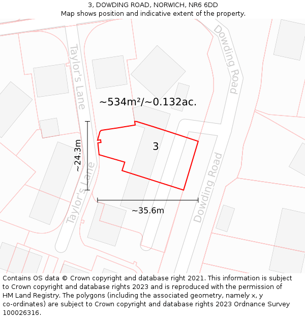 3, DOWDING ROAD, NORWICH, NR6 6DD: Plot and title map