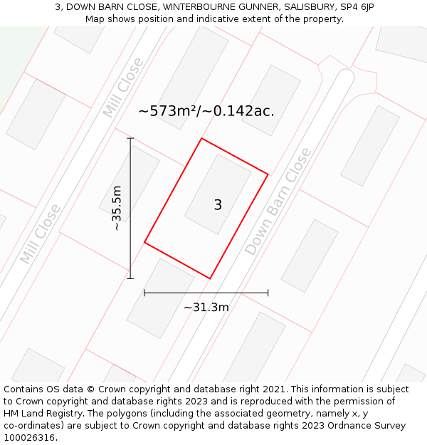 3, DOWN BARN CLOSE, WINTERBOURNE GUNNER, SALISBURY, SP4 6JP: Plot and title map