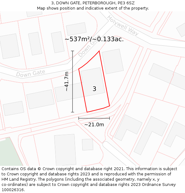 3, DOWN GATE, PETERBOROUGH, PE3 6SZ: Plot and title map