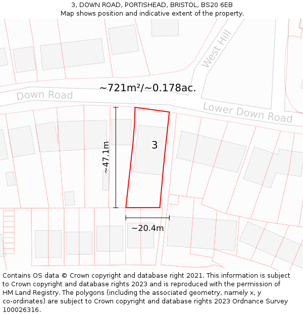 3, DOWN ROAD, PORTISHEAD, BRISTOL, BS20 6EB: Plot and title map