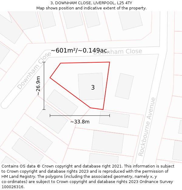 3, DOWNHAM CLOSE, LIVERPOOL, L25 4TY: Plot and title map